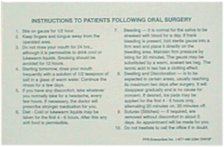 Post Oral Surgery Envelopes